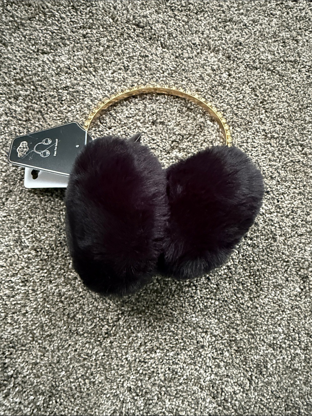 Vince Camuto Gold Crystal Headband with Black Faux Fur Earmuffs - Picture 3 of 14